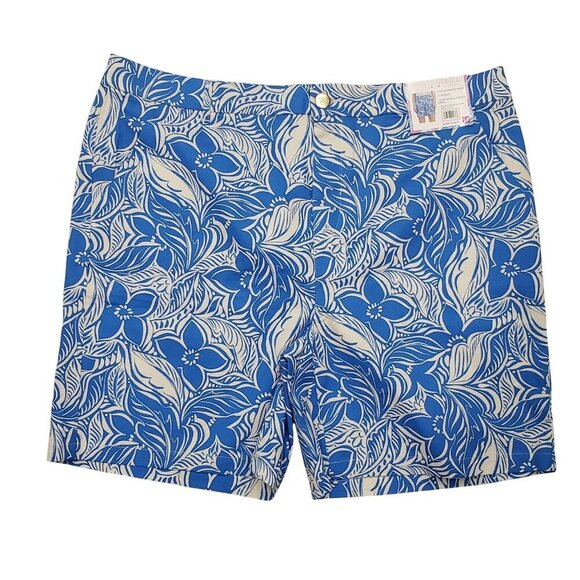 Stella Parker Shorts Activewear Golf Stretch Tropical Print Blue Womens 16 NWT - Picture 1 of 14